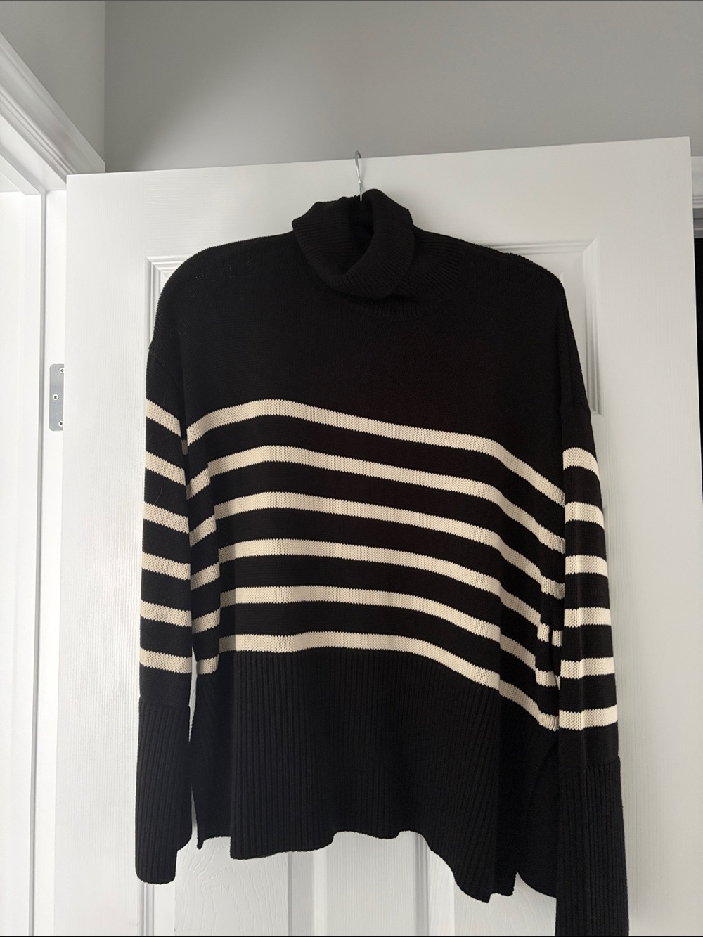 GAP Black Turtleneck Oversized Sweater with Cream Stripes